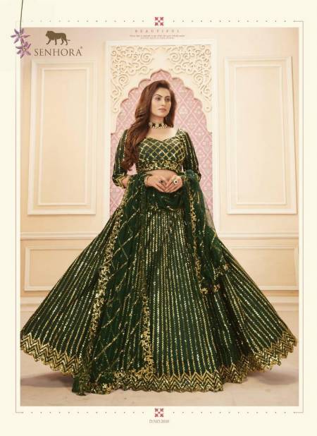 Dark Green Colour SENHORA SAKHI BRIDAL HERITAGE VOL 7 Exclusive Wedding Wear Silk Sequence Embroidery Work Lehenga Choli Collection 2018